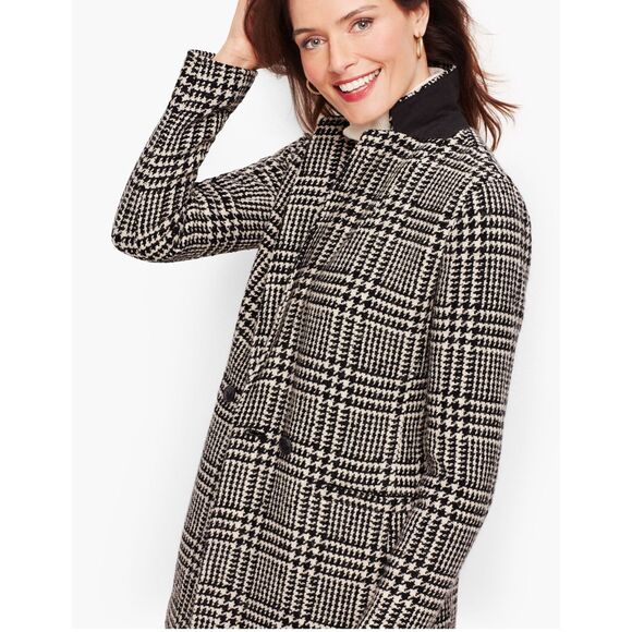 Talbots Jacket Blazer‎ Women 12 Houndstooth Cream Off White Dark Navy Blue Wool - Picture 14 of 15